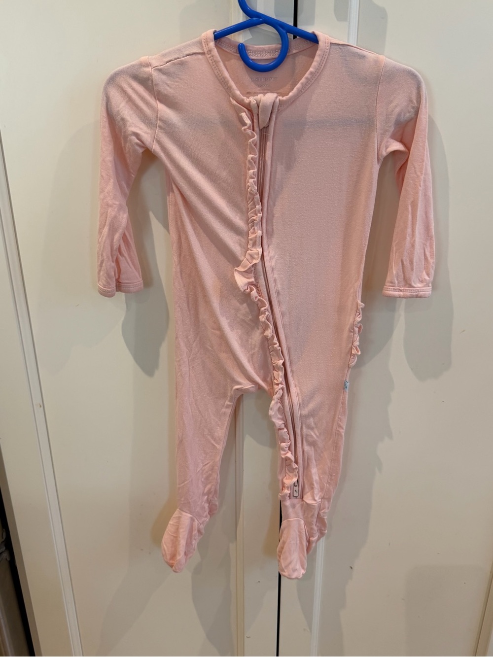 Posh peanut 6-9m Soft Pink Ruffle-Trim Footed One-Piece